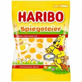 Image de Haribo Œufs au plat, bonbons aux fruits + sucre glacé, sachet de 175 g