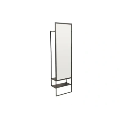 Afbeelding van Vente unique Halmeubel in metaal met roede, spiegel en 1 legplank Zwart ISALY L 50 cm x H 180 D 25