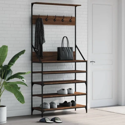 Afbeelding van Kledingrek met schoenenrek 90x34x184 cm bruineikenkleurig