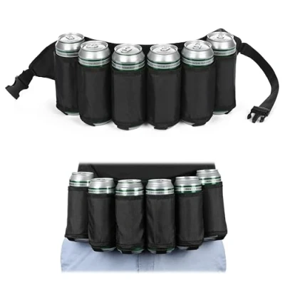 Afbeelding van FunX Bierriem voor 6 bierflessen of blikjes, verstelbare bierhouder festivals, JGA, feesten, carnaval en camping, 72 120 cm, zwart, heuptas, zwart., Heuptas