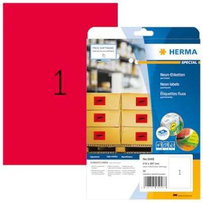 Afbeelding van Herma 5048 etiketten, 210 x 297, A4, 20 stuks, neonrood