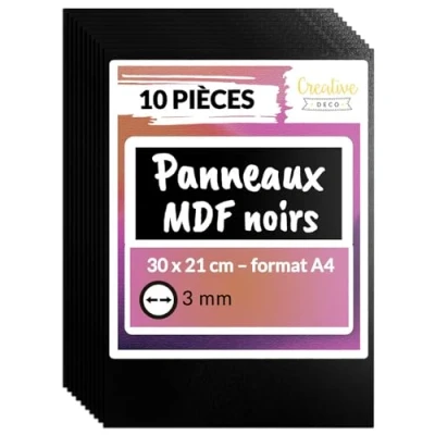 Afbeelding van Creative Deco 10 x A4 MDF Plaat Zwart 300 210 3 mm Perfect voor Lasersnijden, CNC Frezen, Modelleren, Freeswerk, Figuurzagen