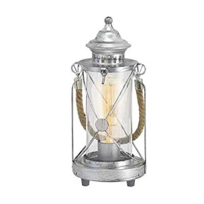Afbeelding van EGLO Vintage Bradford Tafellamp 1 Lichts Antiek Zilver Helder Glas