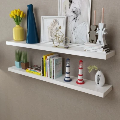 Afbeelding van Wandplanken MDF zwevend voor boeken/dvd wit 2 st