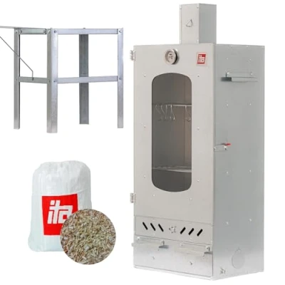 Afbeelding van ITA Rookoven 7012 Smokerset met tafel kast raam en open haard gelegeerd staal EU kwaliteit, directe fabrikant 81 cm 3 niveaus