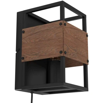 Afbeelding van EGLO Evesham Wandlamp E27 24 cm Zwart/Bruin Staal/Hout