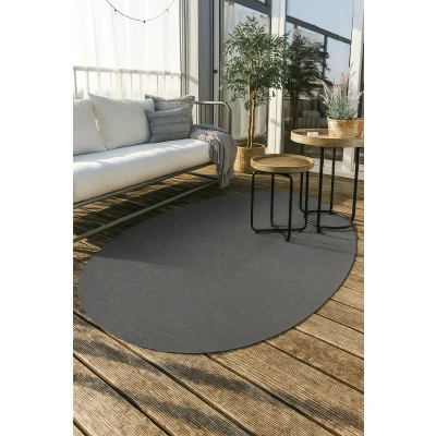 Afbeelding van Brussels Uni Buitenkleed Ovaal Effen Indoor &amp; Outdoor Vloerkleed Tuinkleed, Balkonkleed Zilver Grijs Polypropyleen 160x230 cm