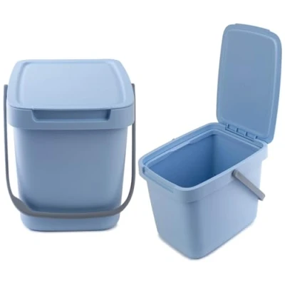 Afbeelding van KADAX Afvalemmer van kunststof met klapdeksel en handgreep, rechthoekige afvalverzamelaar, voor afvalscheiding (blauw, 6 liter)