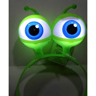 Afbeelding van Haarband met knipperende leds, grote ogen, aliens, groen, blauw, roze licht (geel)