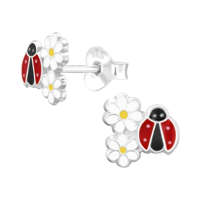 Afbeelding van Lieveheersbeestje madeliefje zilveren kinder oorstekers ladybug daisy oorknopjes lieveheersbeestjes oorbellen Meisje Zilver Zilverana Sterling 925 Silver
