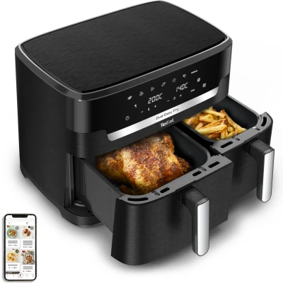 Afbeelding van Tefal Easy Fry EY9428 Dubbele Heteluchtfriteuse XXL Twee Kookvakken 11 Liter Essential Dual Black