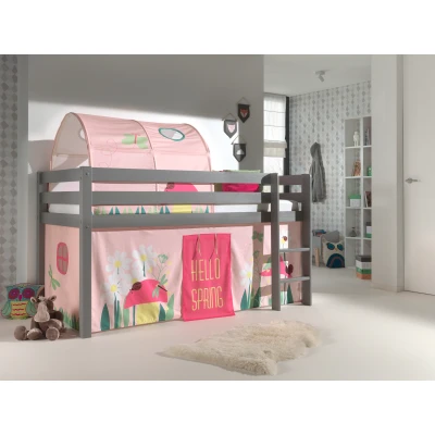 Afbeelding van LUCEVI Pino Halfhoogslaper H115CM + Ladder Spring Gordijntjes Tunnel Grijs 90x200 cm