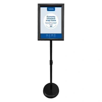 Afbeelding van Europel Economy infostand kliklijst Zwart A4 (21 x 29,7 cm) Frame 25mm Verstelbare hoogte Draaibare Ideaal voor Beurzen