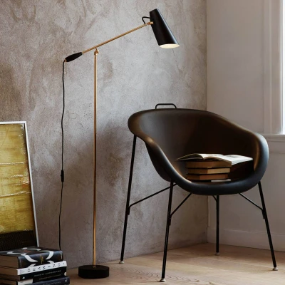 Afbeelding van Retro vloerlamp Birdy in zwart/messing