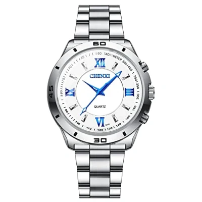Afbeelding van JewelryWe Kwartshorloge voor heren, dameshorloge, vierkante Rhombus doos, modieus, lichtstaafschaal, lichtgevende wijzers, armband van robuust roestvrij staal, Wit 1, armband,