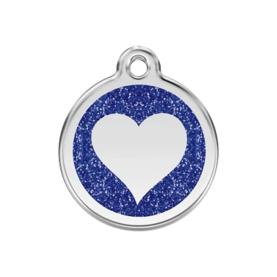 Afbeelding van Heart Navy glitter hondenpenning medium/gemiddeld dia. 3 cm RedDingo