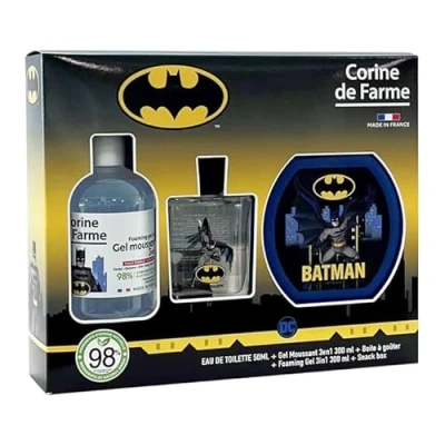 Afbeelding van Corine de Farme Batman set met eau toilette 50 ml, schuimbad 300 ml en broodtrommel cadeau voor jongens geur kinderen bloemenmuskusgeur 3 in 1 fruitige gel