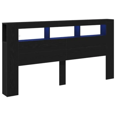 Afbeelding van Tête de lit stockage vidaXL avec lumières LED Chêne Noir 200x18,5x103,5 cm