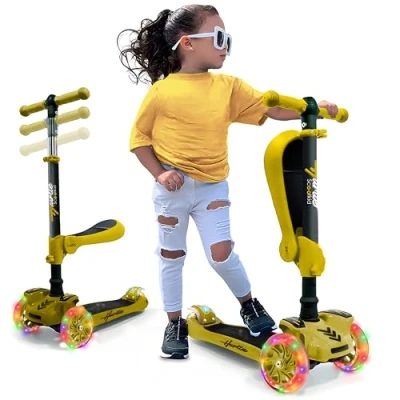 Afbeelding van Hurtle Kinderstep, 3 wiel Step, Opvouwbare Scooter met Verstelbare Hoogte, Antislip Platform, LED Verlichte Wielen