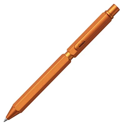 Afbeelding van RHODIA 9340C Multipen ScRipt 3 in 1 2 balpennen 0,5 mm, zwart en rood + vulpotlood grafiet zeshoekige behuizing van oranje geborsteld aluminium, navulbaar, gum onder de schuiver