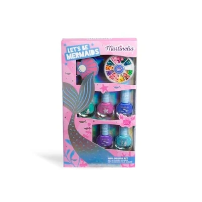 Afbeelding van MARTINELIA Manicureset voor kinderen, zeemeermin, set met 5 nagellak, vijl en nail art accessoires meisjes waterlak blauw x2, roze, paars, groen niet schadelijk cadeau