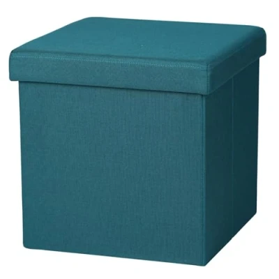 Afbeelding van Urban Living Hocker zit bankje poef 1 zits opbergbox zeeblauw polyester/mdf 38 x cm opvouwbaar