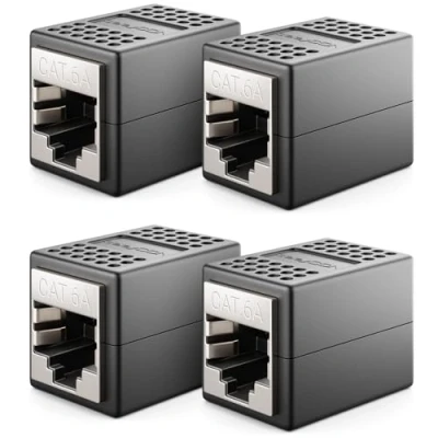 Afbeelding van deleyCON 4 x CAT6a koppeling kabelconnector netwerkkabel patchkabel ethernetkabel modulaire adapter afgeschermd 2 bus 10 Gbit/s RJ45 DSL LAN zwart