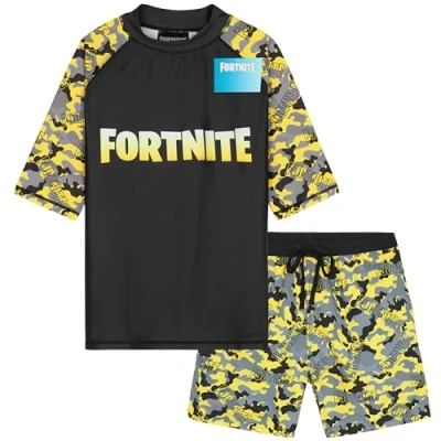 Afbeelding van Get Trend Badpak voor jongens en jongeren, 2 delig, met zwemshorts kinderen tanktop kinderen, vakantie, strandaccessoires, Fortnite geel, 15 16 jaar