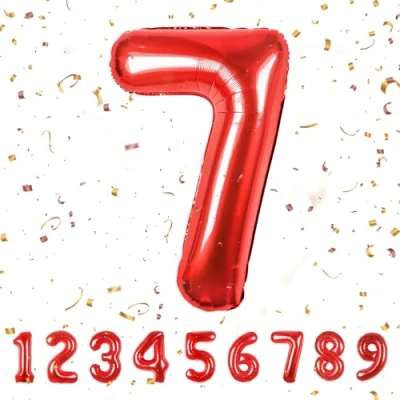 Afbeelding van Ballonnen verjaardag 7 jaar rood 101 cm ballon nummer verjaardagsdecoratie 7e vliegen met helium