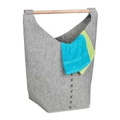Afbeelding van Relaxdays wasmand badkamer of slaapkamer wastas met handgreep 50 liter vilt Lichtgrijs