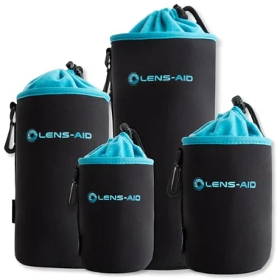 Afbeelding van Lens Aid Fleece Voering Neopreen Camera Cover: Case, Zak ter Bescherming met Koord, zwart/blauw, Modern
