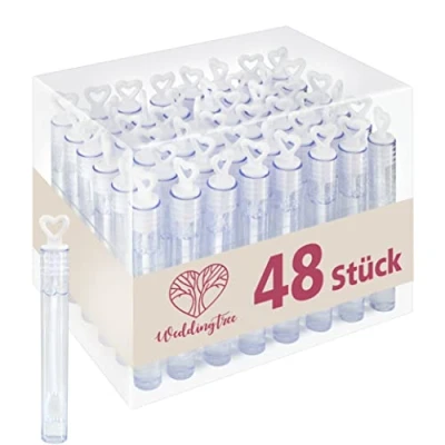 Afbeelding van WeddingTree 48 zeepbellenflessen voor bruiloft, met hartvormige staaf, zeer schattig doop, verjaardag, gouden verloving, Valentijnsdag, feest, wit