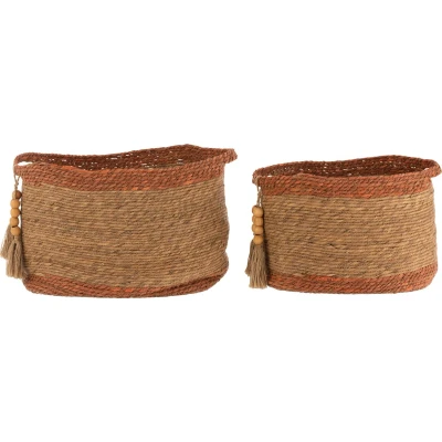 Afbeelding van J Line set van 2 manden Ovaal jute naturel/bruin