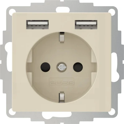 Afbeelding van 2USB 2U 449290 Stopcontact (onderbouw) VDE, Met USB, Kinderbeveiliging IP20 Crème wit, Glanseffect