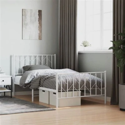 Afbeelding van Bedframe met hoofd en voeteneindemetaal wit 100x190 cm