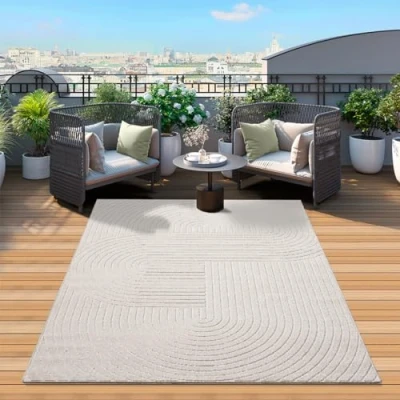 Afbeelding van the carpet Santo Plus moderne vloerkleed hoogwaardig tapijt voor woonkamer en slaapkamer, Boho design, Cream, 120 x 160 cm