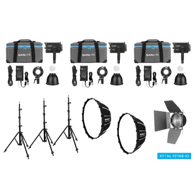 Afbeelding van Nanlite Forza 150B Bi color LED triple kit (w/ case, light stand, fresnel and softbox)