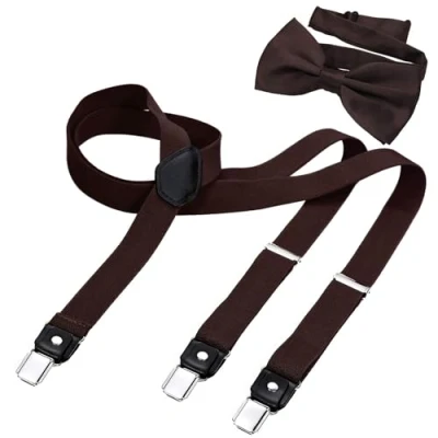 Afbeelding van DonDon Bretels voor heren, 2,5 cm breed, elastisch, verstelbaar, set met bijpassende vlinderdas, 12 x 6 cm, Bruin