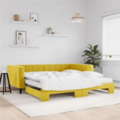 Afbeelding van vidaXL Slaapbank onderschuifbed en matrassen 100x200 cm fluweel geel