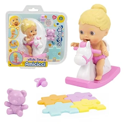 Afbeelding van Cicciobello Amicicci CC0102, baby met hobbelpaard, accessoires, meisjesmodel, blond haar, speelgoed voor kinderen vanaf 3 jaar