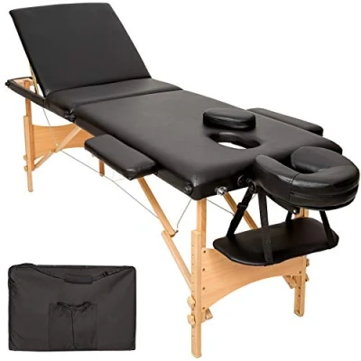 Image de TecTake® Table de Massage Pliante Professionnelle 3 Zones et Relaxation Bois Esthetique Professionnel Cosmetique Lit Portable Repose Bras &amp; Housse Transport Noir