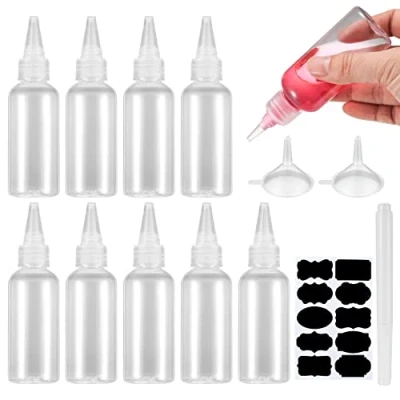 Afbeelding van Gaomoeny 10 stuks plastic knijpflessen (5 100 ml, 5 60 ml), kleine pistflessen voor specerijen, bakken, sauzen, met trechters, etiketten, balpennen
