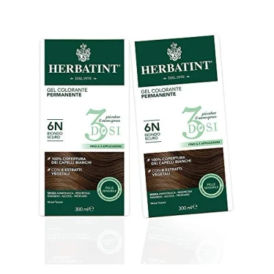 Afbeelding van Herbatint Permanente kleurgel, 3 blikjes, 6N, donkerblond, 2 dozen (2 x 300 ml)