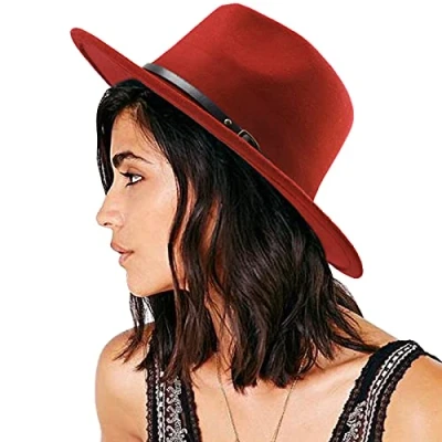 Afbeelding van DRESHOW Fedora hoed met brede rand voor dames, riemgesp, retro, panama floppy