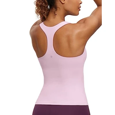 Afbeelding van CRZ YOGA Butterluxe workout tanktops voor dames met geïntegreerde racerback beha, Roze pioenroos