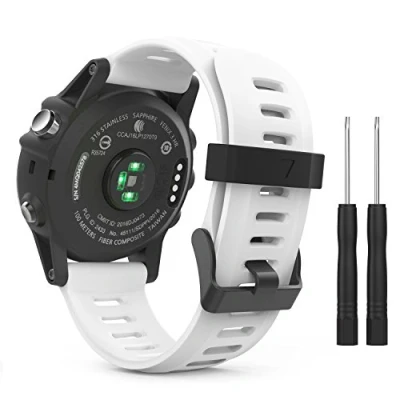 Afbeelding van MoKo Horlogebandje compatibel met Garmin Fenix 3/3 HR, reservearmband van zachte siliconen voor 5X/5X Plus/Tactix Charlie/Descent Mk1/Quatix 3, wit