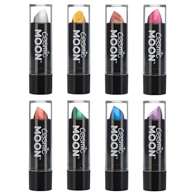 Afbeelding van Cosmic Moon metallic lippenstift 5g Voor betoverende lippenstiften! Assortiment van 8 kleuren Inhoud: Zilver, Goud, Roze, Rood, Groen, Blauw, Paars