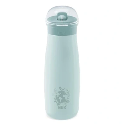 Afbeelding van NUK Mini Me Flip kinderbeker met rietje, 12 maanden, 500 ml, roestvrijstalen drinkfles voor kinderen, druppelvrije geharde uitloop, onbreekbaar, Blue Globe