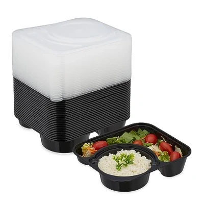 Afbeelding van Relaxdays meal prep bakjes magnetron 2 vakken set van 24 met deksel zonder bpa