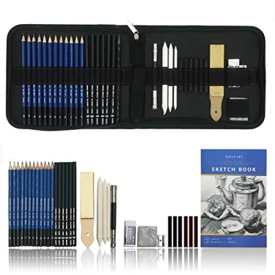 Afbeelding van Quek 36 stuks professionele schetspotloden voor kunstenaars, in reistas, luxe set beginners, kinderen of elke beginnende kunstenaar
